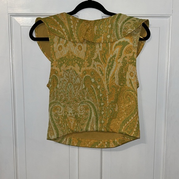 ZARA Rare Yellow Green Paisley Ruffle Crop Top Size L NWT Sleeveless Boho Chic - Picture 7 of 9